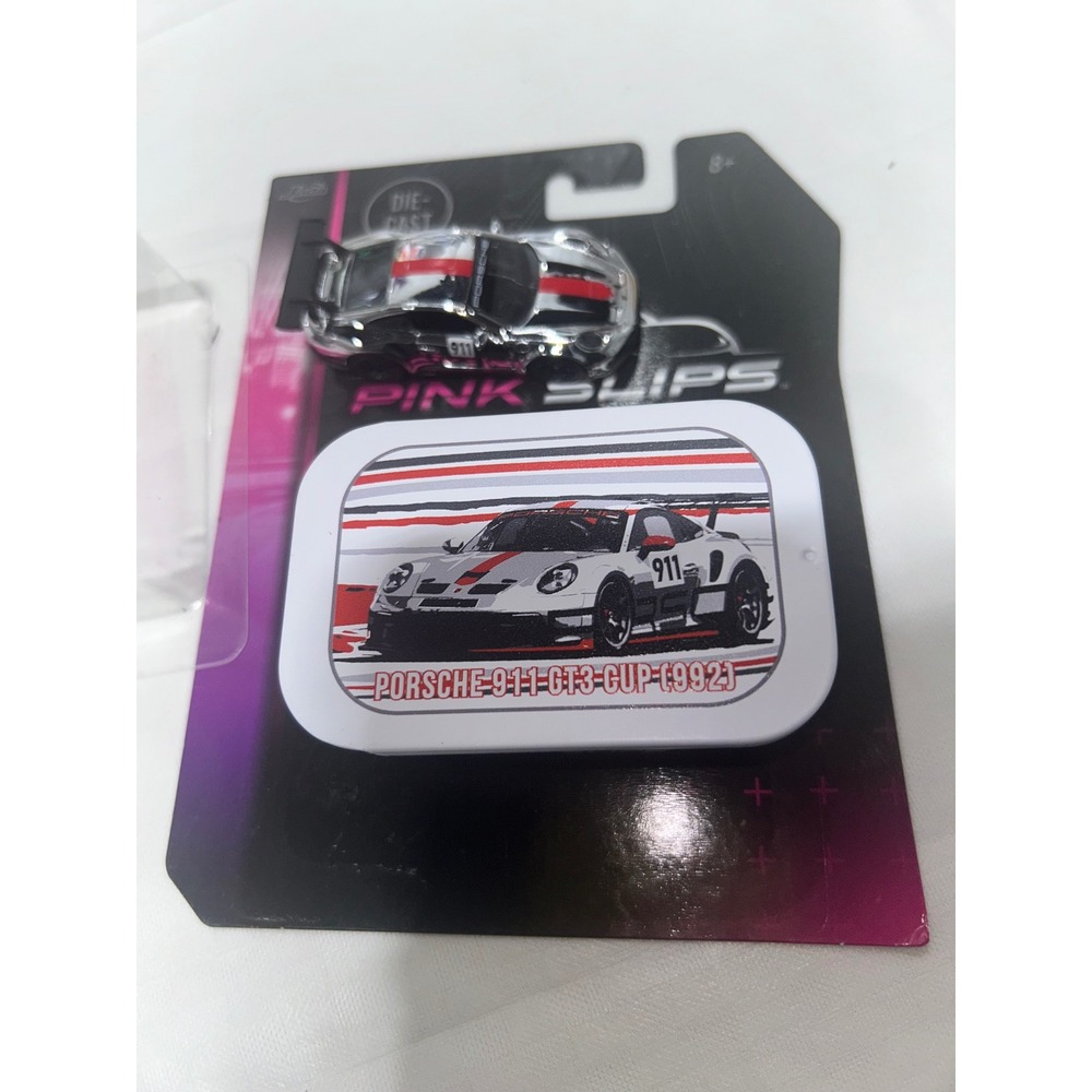 Jada Pink Slips Porsche 911 GT3 Cup 992 Chrome Die-Cast Car with Tin Case 1:64 - Picture 2 of 3